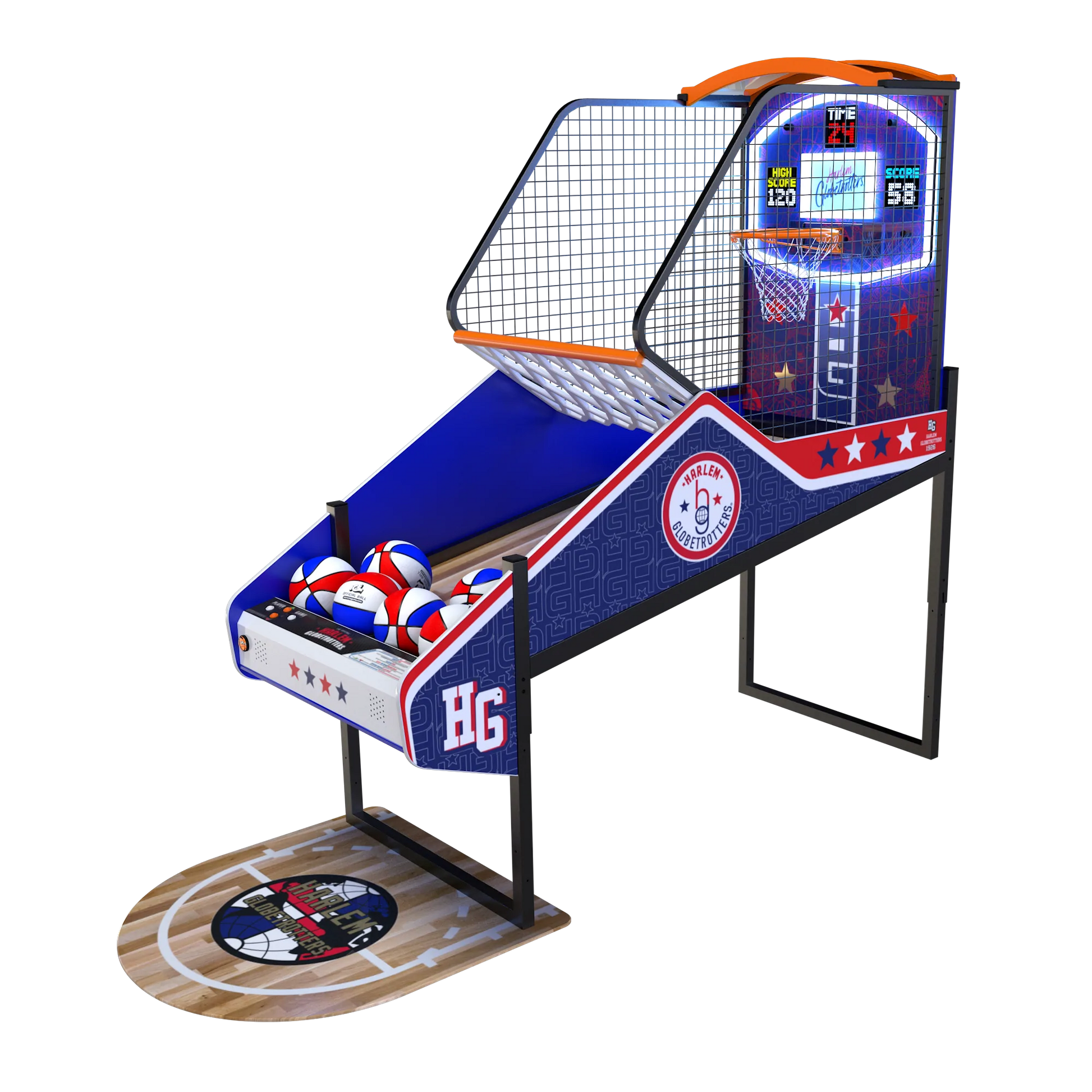 Harlem Globetrotters "CLASSIC" Scheme Basketball Arcade with Floor Mat - Prime Arcades Inc