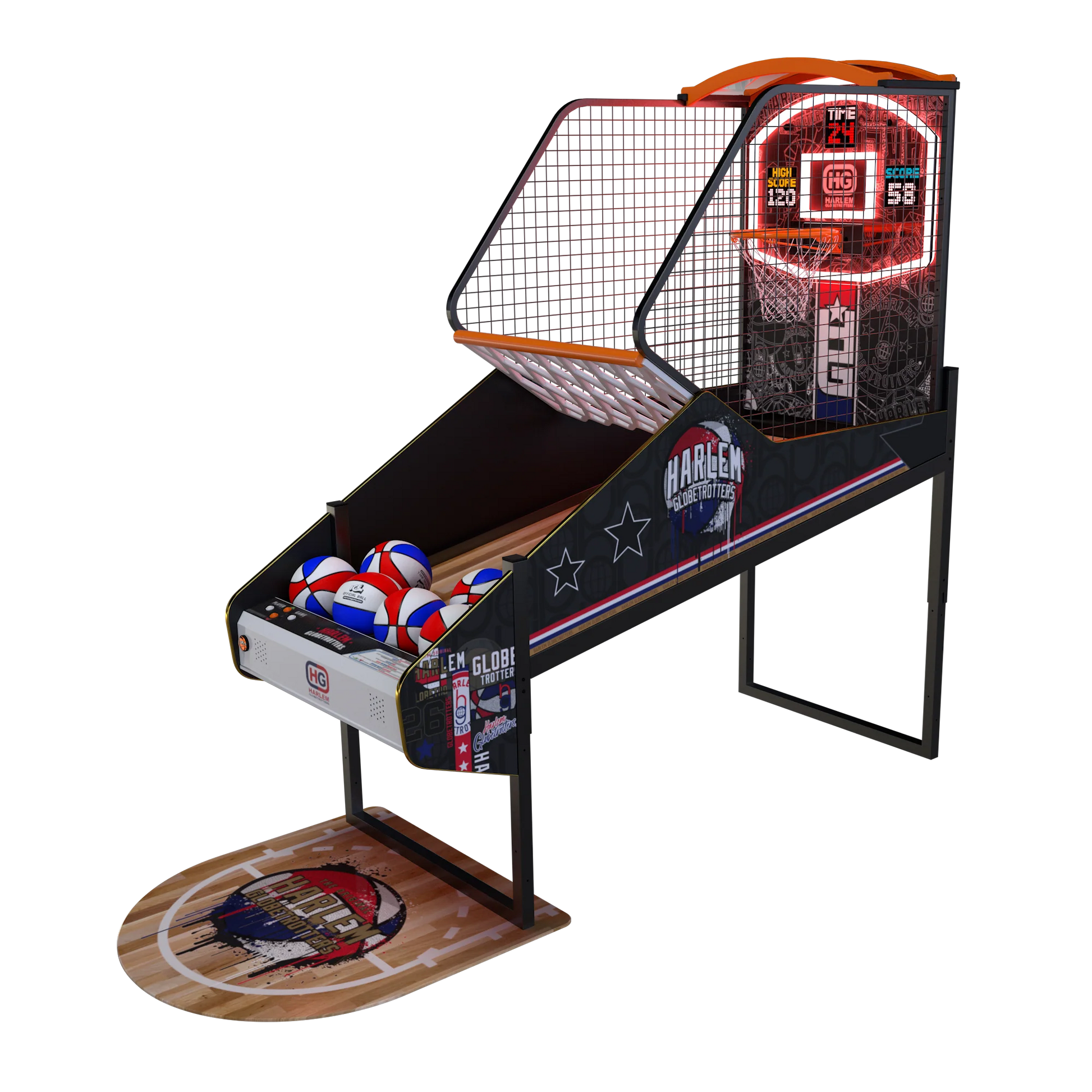 Harlem Globetrotters "MODERN" Scheme Basketball Arcade with Floor Mat - Prime Arcades Inc